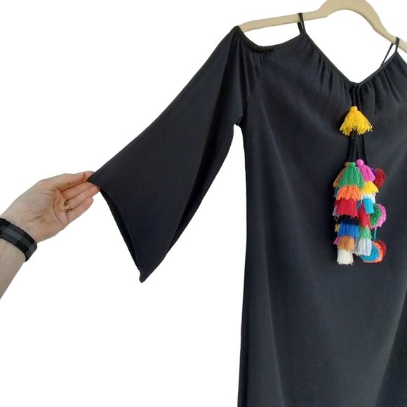 VASNA Cold Shoulder Shift Dress 3/4 Bell Sleeves, Black, Size M - Picture 3 of 9